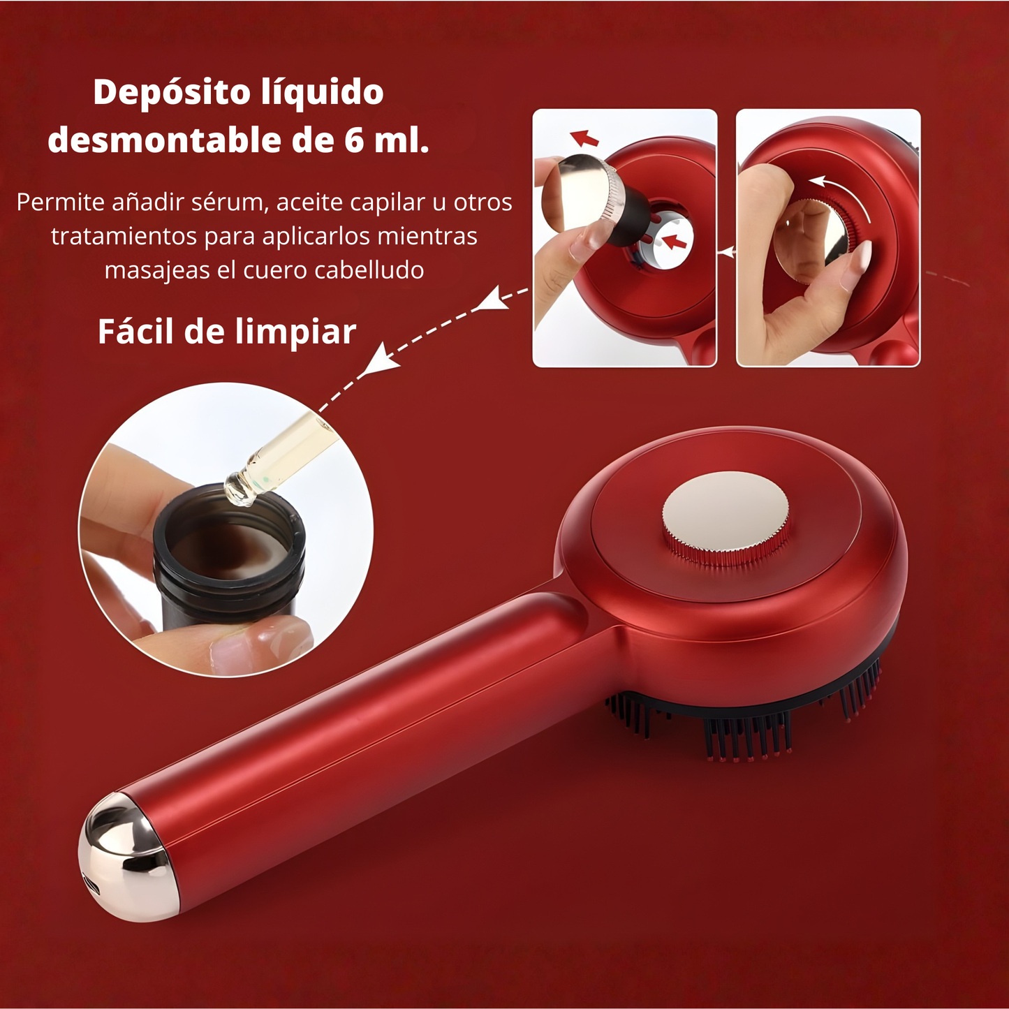 Peine Masajeador con Aplicador de Sérum